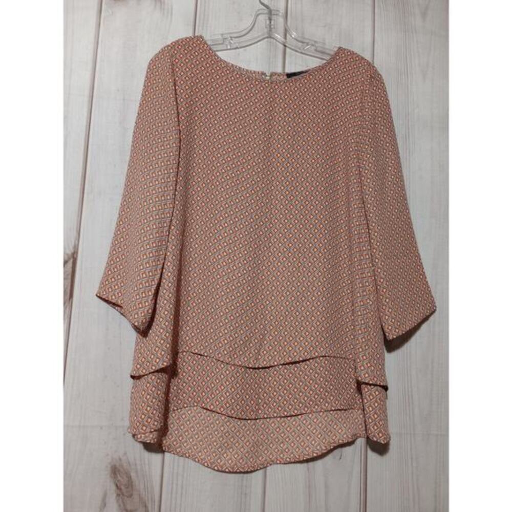 The Limited Blouse Womens Small Orange Geometric Layered Chiffon Top Polyester